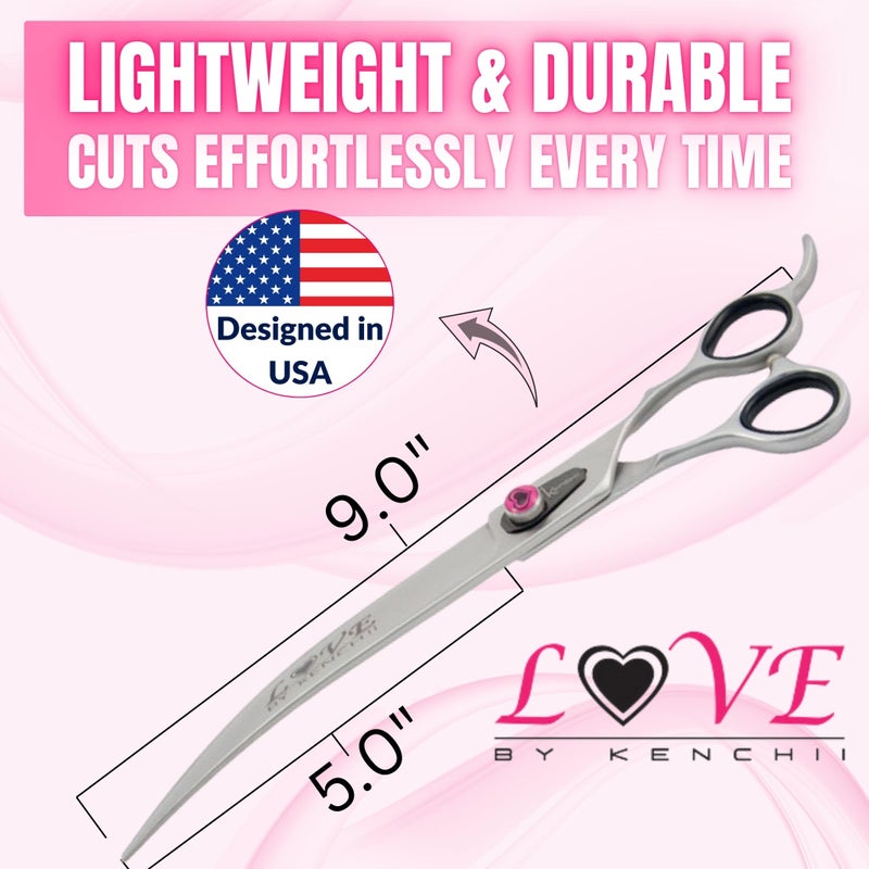 Kenchii Love Left Handed Dog Grooming Scissors, 9 Inch Curved Shears, Dog Scissors for Grooming, Professional Pet Grooming Scissors, Ergonomic & Comfortable - Image 2